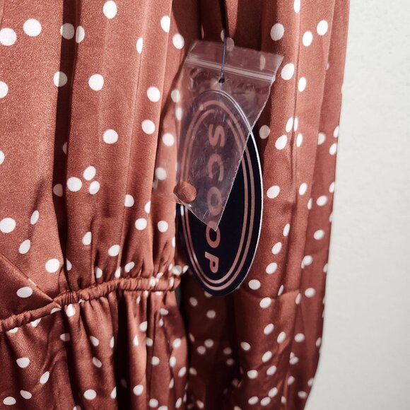Scoop Dress Womens Medium Ruffle Elastic Waist Rust Polka Dot Long Sleeve New - Picture 3 of 14